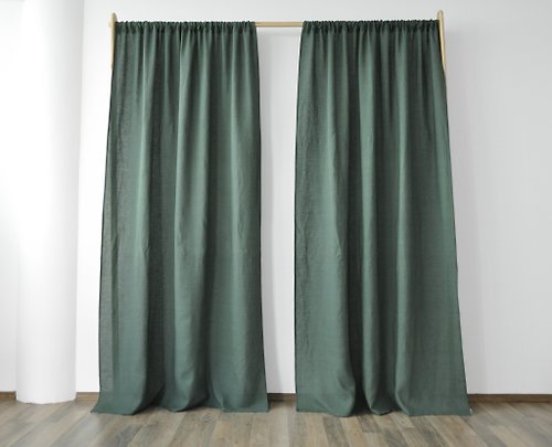 True Things Pine green regular and blackout linen curtains / Custom curtains / 2 panels