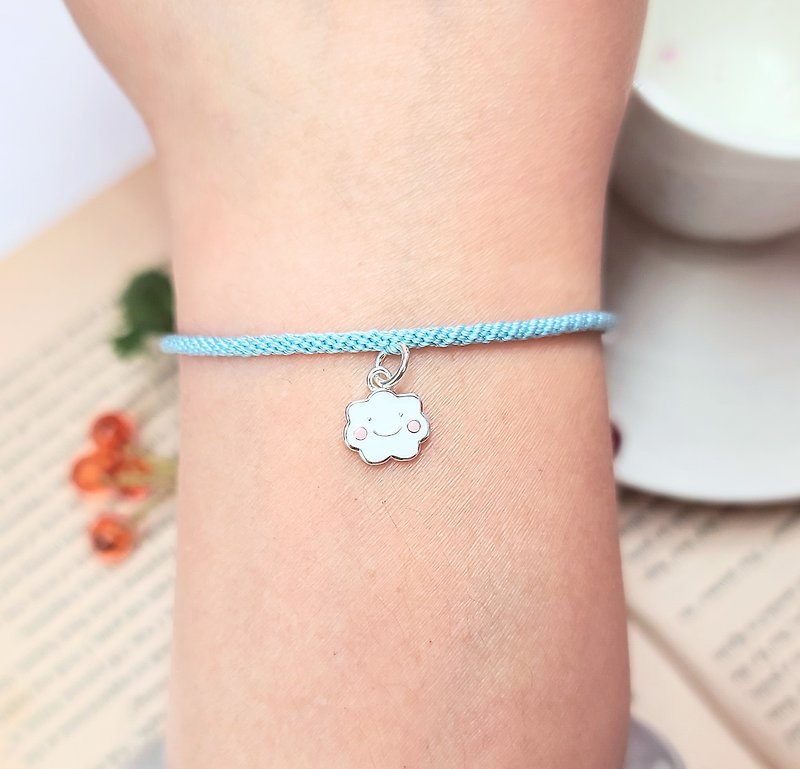 Happiness thread braided sterling silver happy cloud robin blue bracelet handmade cloud cotton hand rope - Bracelets - Polyester Blue