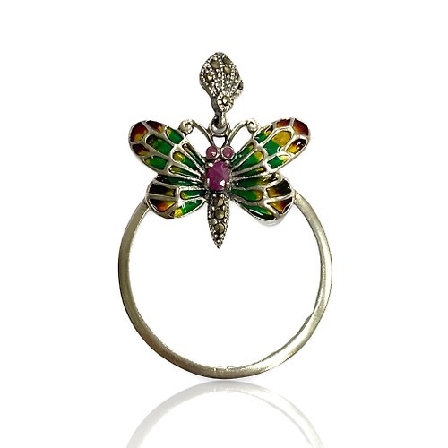 alisadesigns Art Nouveau Enamel Butterfly Magnifying Glass Loop Pendant 925 Sterling Silver