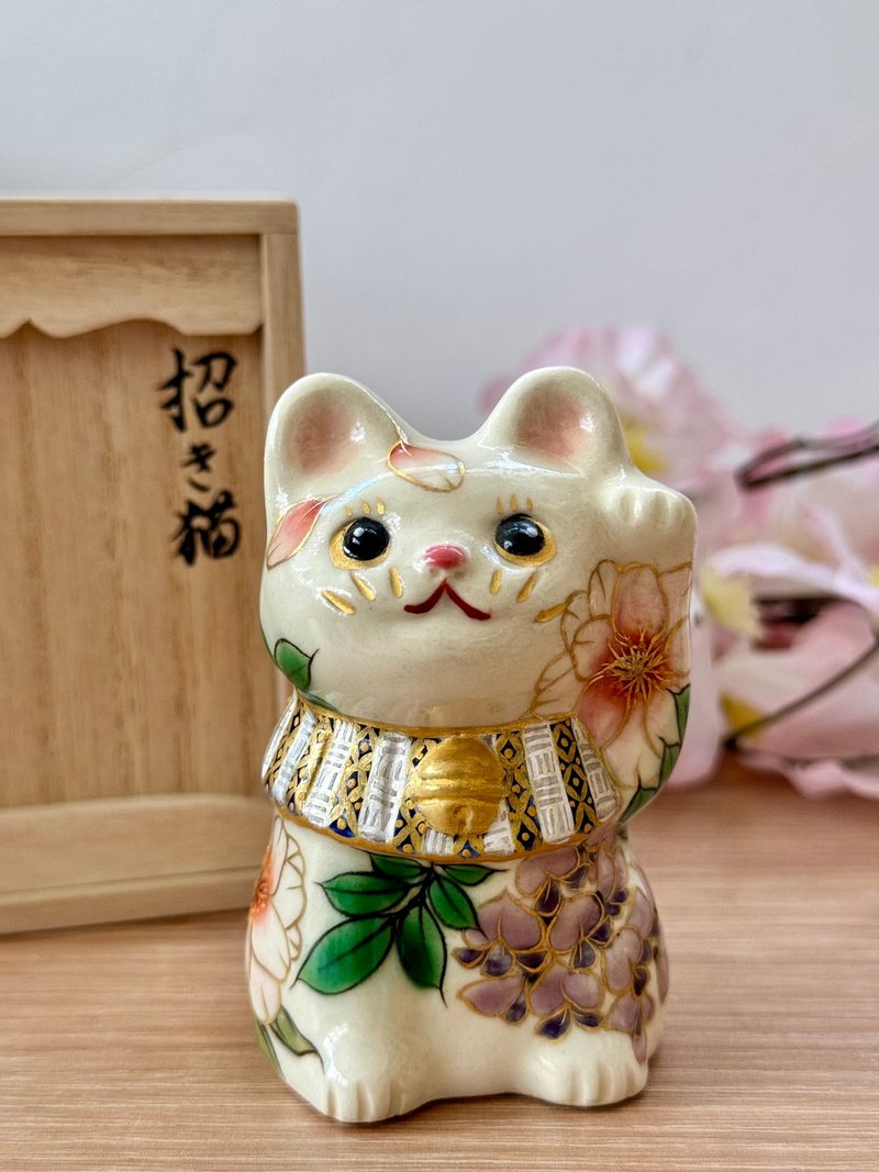 Kyo-yaki Kiyomizu ware | Pottery x Kiyomizu Rokubei kiln color painted mini white ground cherry blossoms - ของวางตกแต่ง - ดินเผา สีม่วง