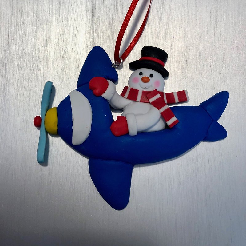 クリスマス雪だるま飛行機ペンダント - 置物 - 陶器 ブルー