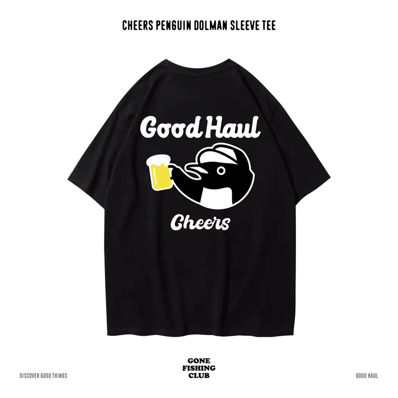CHEERS PENGUIN 企鵝啤酒 中性短袖T恤 8色男女同款 - 男 T 恤 - 棉．麻 黑色