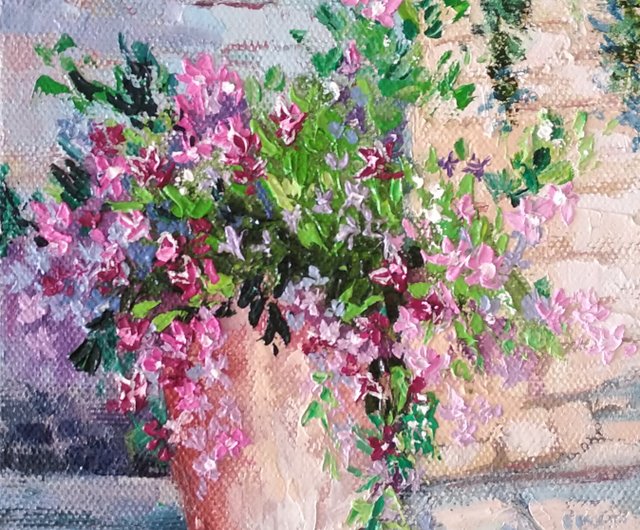 キャンバスに絵を描く。フラワーウォールアート.花の夏。花瓶の