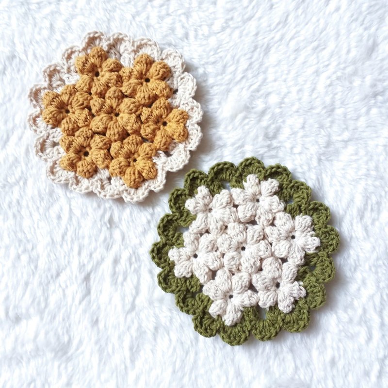 DIY材料包 小花拼貼隔熱墊 杯墊 - 編織/刺繡/羊毛氈/縫紉 - 棉．麻 多色