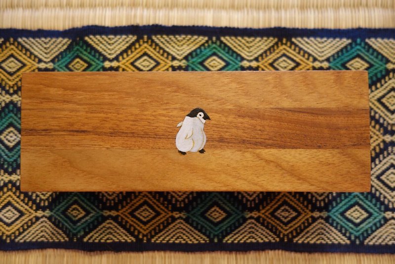 Hand-painted emperor penguin baby teak pencil case (receive hand-painted custom pet) - Pencil Cases - Wood Brown