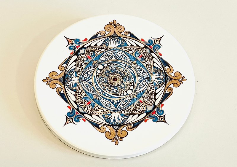 Original Mandala Hand Painted Ceramic Coaster Atlantis - Coasters - Pottery Multicolor