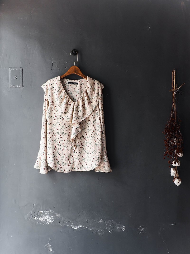 Kawamiyama - Niigata Complexion Floral Lapel Flared Sleeve Spring Day and Antique Silk Spinning Shirt Blouse shirt oversize vintage - Women's Shirts - Polyester Orange