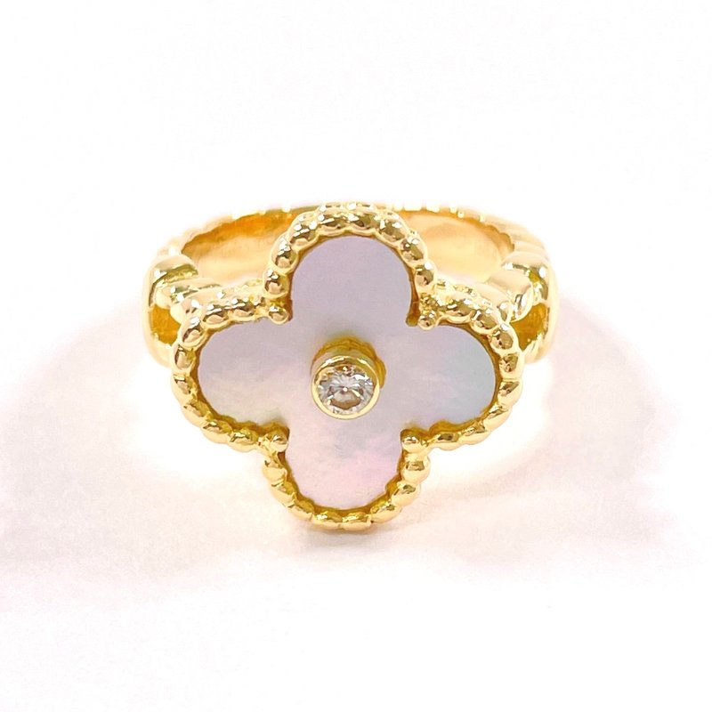 Size 7 Van Cleef Arpels Vintage Alhambra Ring, K18YG/White Shell/1P Diamond - General Rings - Precious Metals Gold