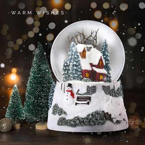 JARLL 讚爾藝術 溫暖的小屋 水晶球音樂盒 聖誕 森林北歐雪景 聖誕交換禮物燈光