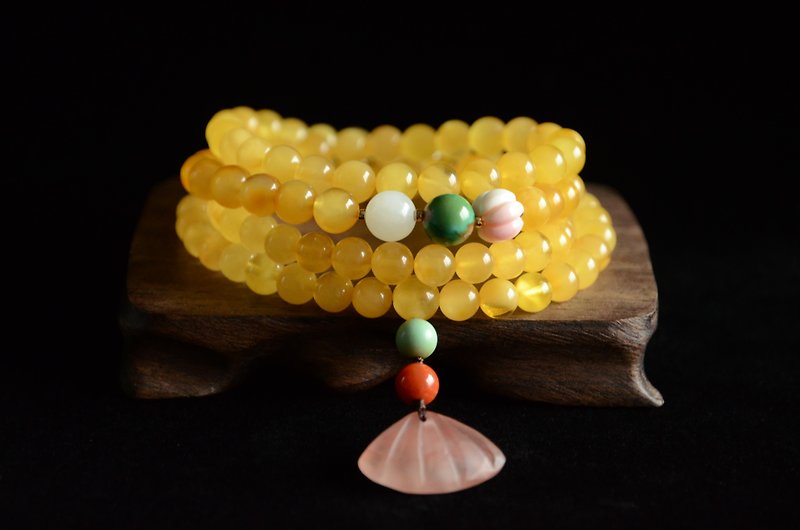 [occupation] Amber natural organic gemstone natural amber bracelet 108 beads - สร้อยข้อมือ - เครื่องเพชรพลอย สีเหลือง