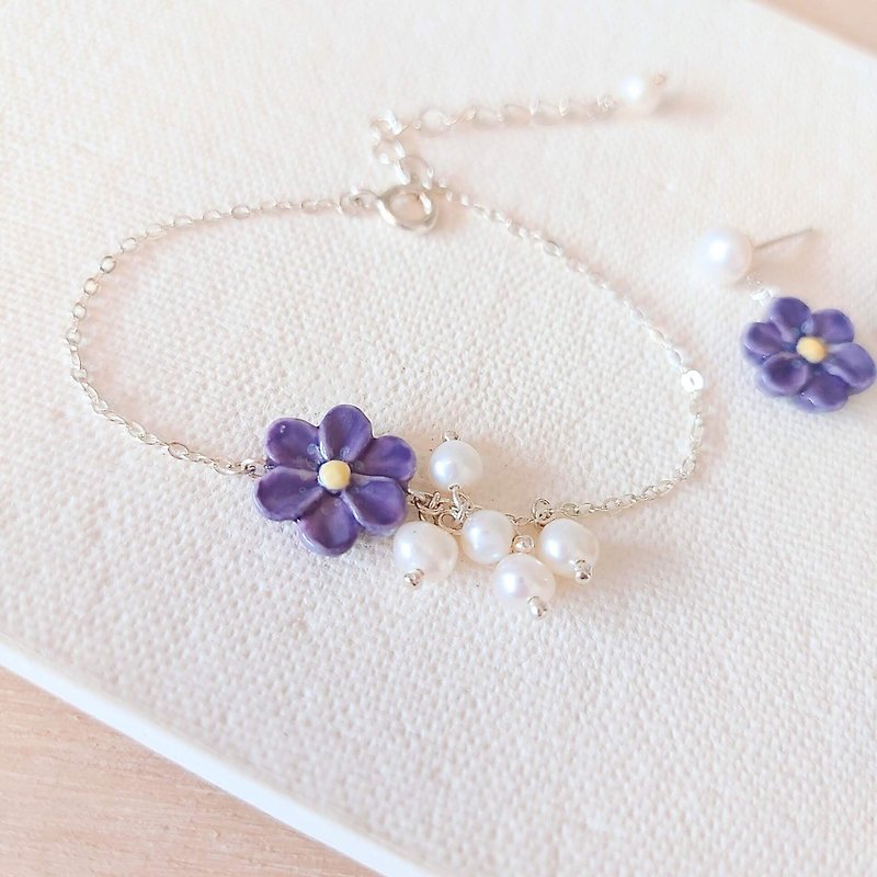 Liverleaf Flower Bracelet • Precious //Silver 925 - Bracelets - Porcelain Purple