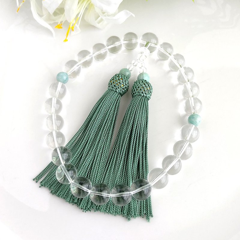 [For men/Main ball 12mm] Amazonite and crystal prayer beads/Informal rosary/Grind grass bunch - Bracelets - Crystal Green