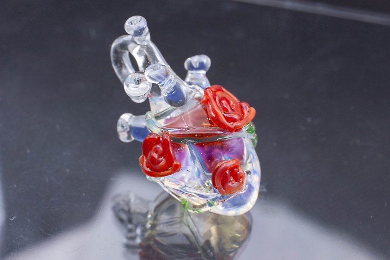 手工玻璃心臟頸鍊(紅薔薇) - 項鍊 - 玻璃 紅色