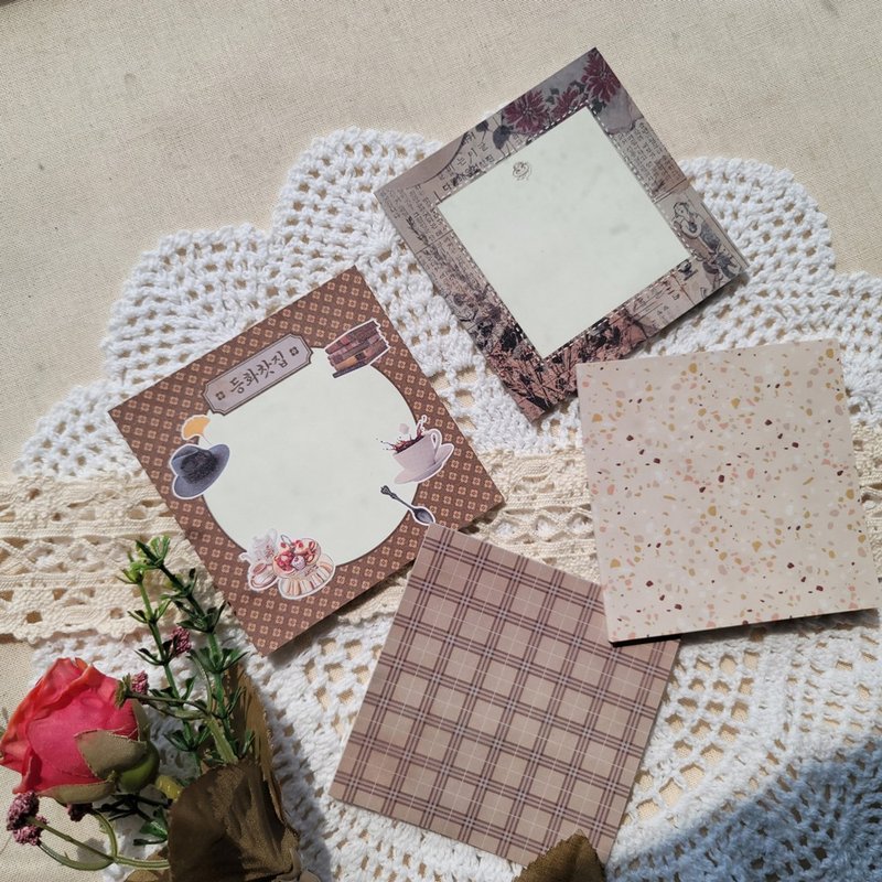 Light-flower cafe メモパッド 등화찻집 4종 떡메모지 - 付箋・ポストイット - 紙 ブラウン