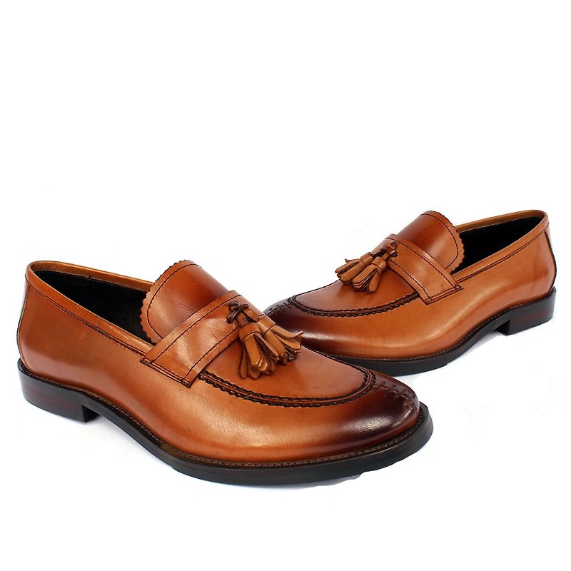 Temple Xiaoliang Pin British personality leather tassels loft shoes Brown - รองเท้าอ็อกฟอร์ดผู้หญิง - หนังแท้ สีนำ้ตาล