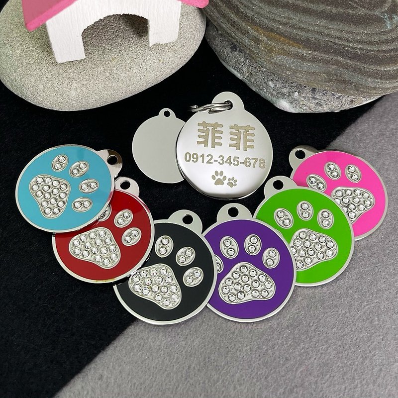 Crsytal Paw design Personal  Pet ID Tags in Stainless Steel - Collars & Leashes - Stainless Steel Silver