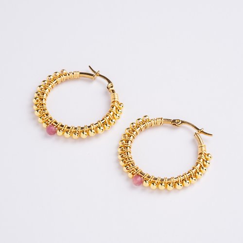 aristarjewelry Large Zuri Earrings in Pink Tourmaline (18K Gold Plated Pink Tourmaline Hoops)