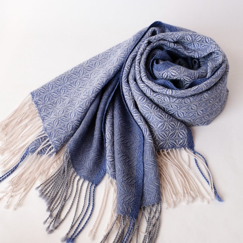 Cashmere Hand-woven cashmere silk stole [Rinka 06] - Knit Scarves & Wraps - Other Materials Blue