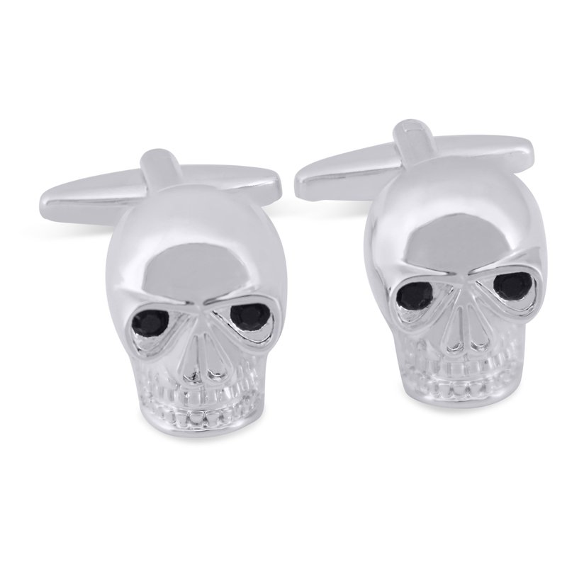 Silver Skull Cufflinks with Black Crystal Eyes - Cuff Links - Other Materials Silver
