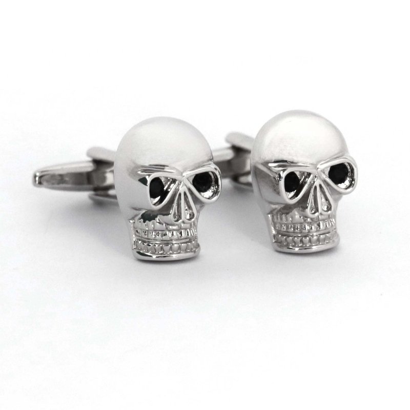 Silver Skull Cufflinks with Black Crystal Eyes - 袖扣 - 其他材質 銀色
