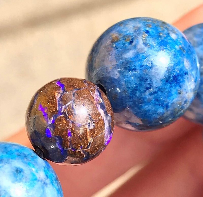 [Lost and find] rare Stone blue boulder opal lapis lazuli bracelet - Bracelets - Gemstone Blue