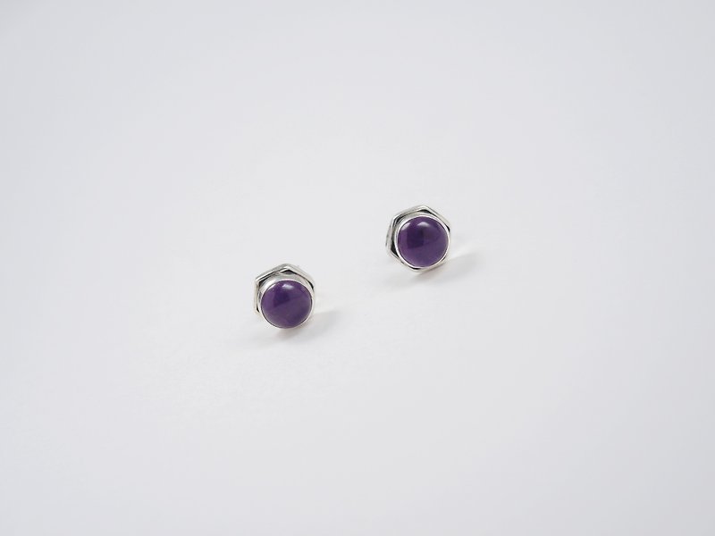 Lu Dew- intellectual hexagram amethyst tiger eye Stone pearl blue chalcedony Stone earrings - Earrings & Clip-ons - Gemstone Purple