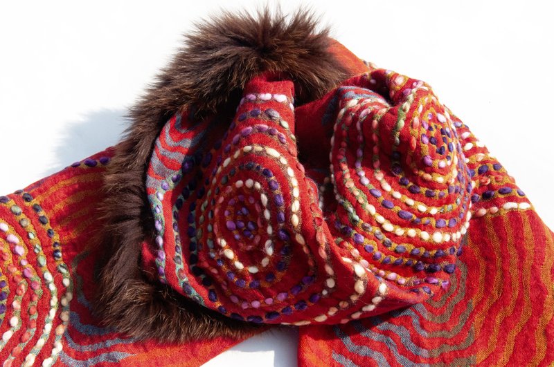 喀什米爾Cashmere/水煮羊毛披肩/針織圍巾/刺繡圍巾/羊絨披巾-花 - 圍巾/披肩 - 羊毛 多色