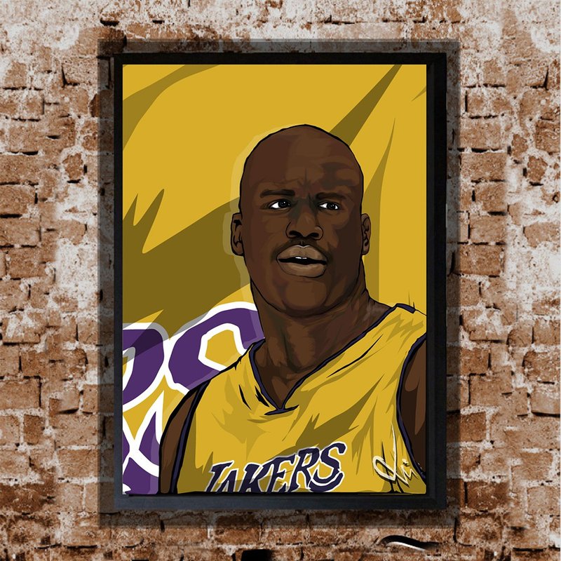 O'Neal 俠客 歐尼爾 NBA 球星 插畫 拼圖 相框 畫框 掛畫 禮物 - 相框/畫框 - 其他材質 黑色
