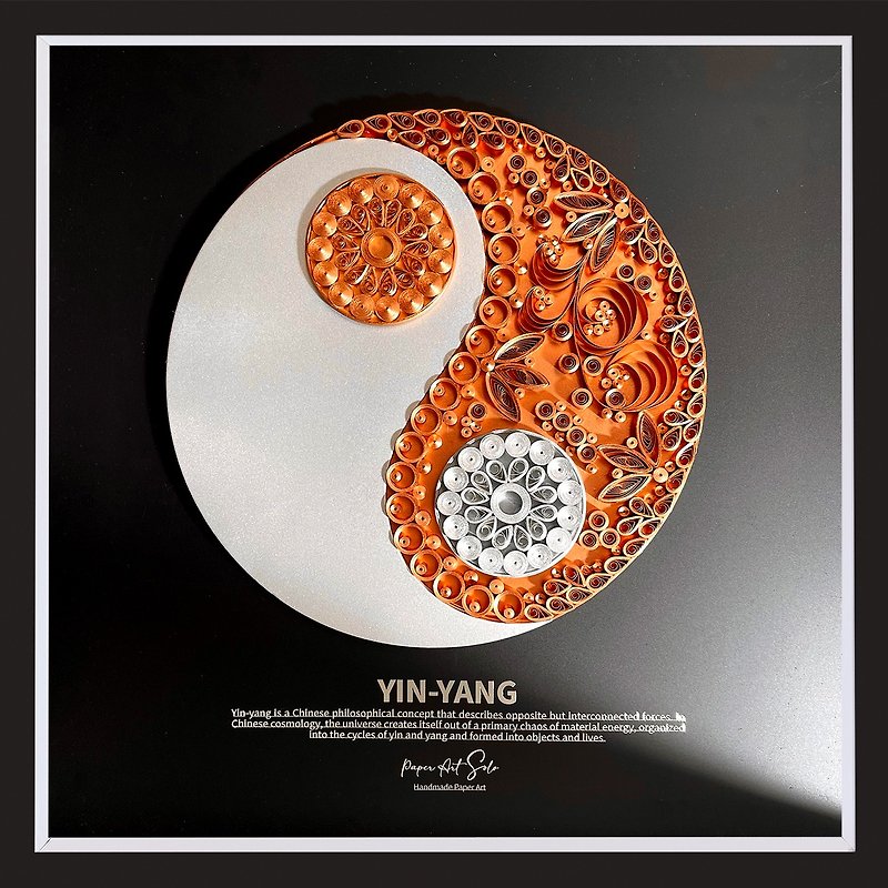 Handmade Paper Art - Yin-Yang (w. Glass Plate Frame) - ของวางตกแต่ง - กระดาษ สีทอง