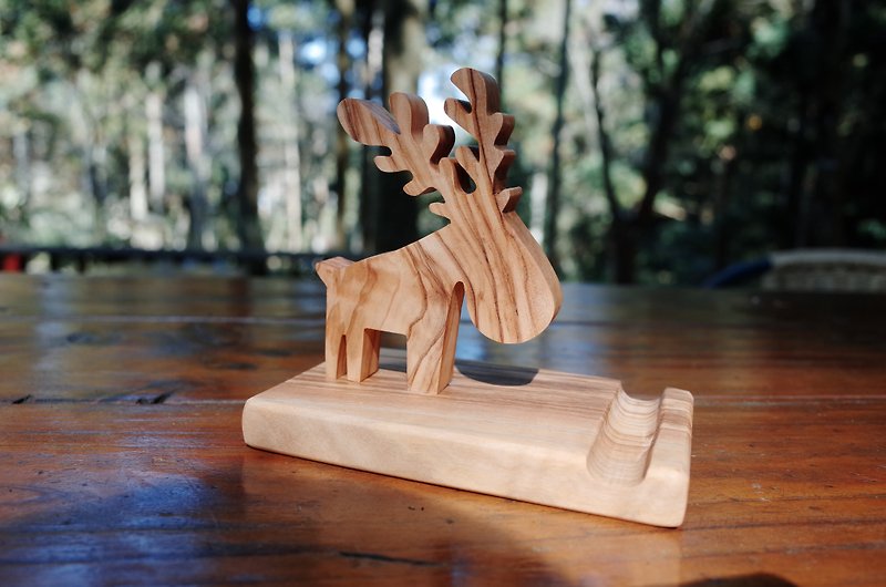 Italy zen forest olive wood solid wood elk mobile phone holder/business card holder/tablet holder - Phone Stands & Dust Plugs - Wood Khaki