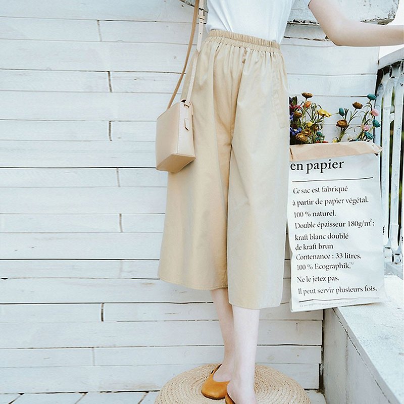 Anne Chen 2018 summer women's new solid color side pocket wide leg pants - Women's Pants - Cotton & Hemp Khaki