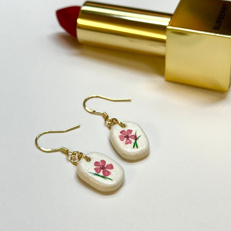 釉光系列耳環-胭脂紅 - 耳環/耳夾/耳骨夾 - 黏土 