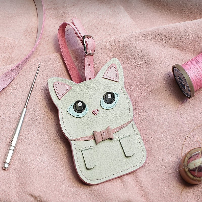 Cat - White cat handmade leather ID card / leisure card / ID card holder - ID & Badge Holders - Genuine Leather White
