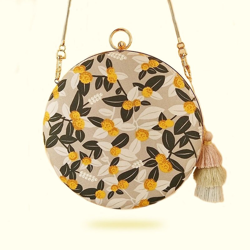 Calendula, silk flower, golden ball, small round flower, double-sided, double-color, hand, shoulder, portable, three-piece gift, gold bag - Messenger Bags & Sling Bags - Cotton & Hemp Green