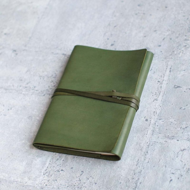 A5 真皮橄欖綠色真牛皮革筆記本/書套 - 筆記簿/手帳 - 真皮 綠色