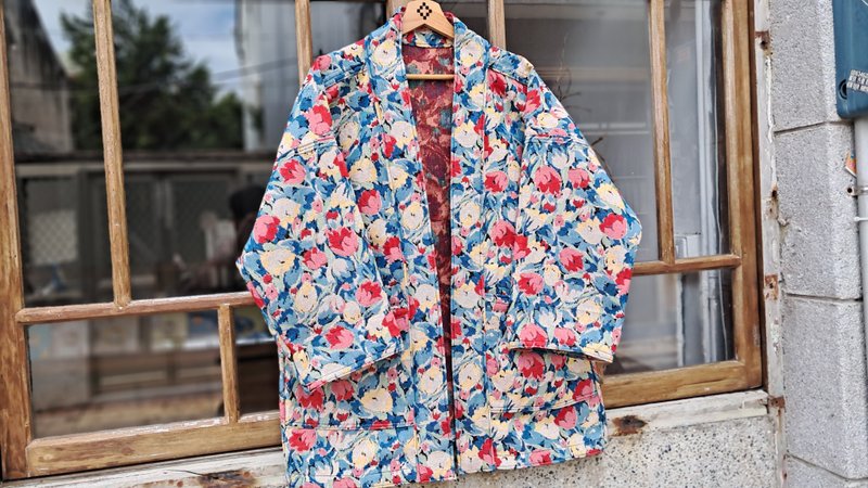 AMIN'S SHINY WORLD 繽紛鬱金香提花 KIMONO - 男夾克/外套 - 棉．麻 多色
