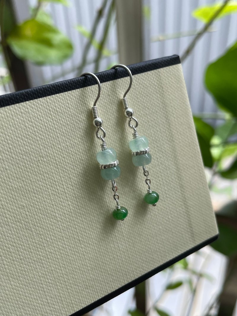 Nanfeng//Natural Jade A Grade Qingshui Green 925 Tremella Hook - ต่างหู - หยก 