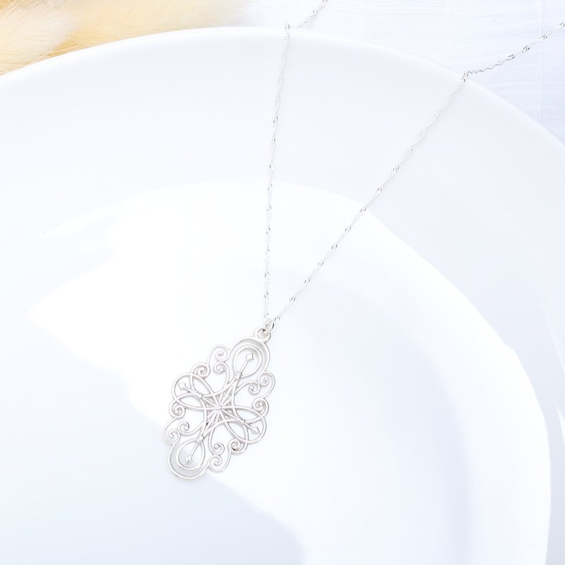 Secret Garden Filigree s925 sterling silver necklace Valentine's Day gift - Collar Necklaces - Sterling Silver Silver