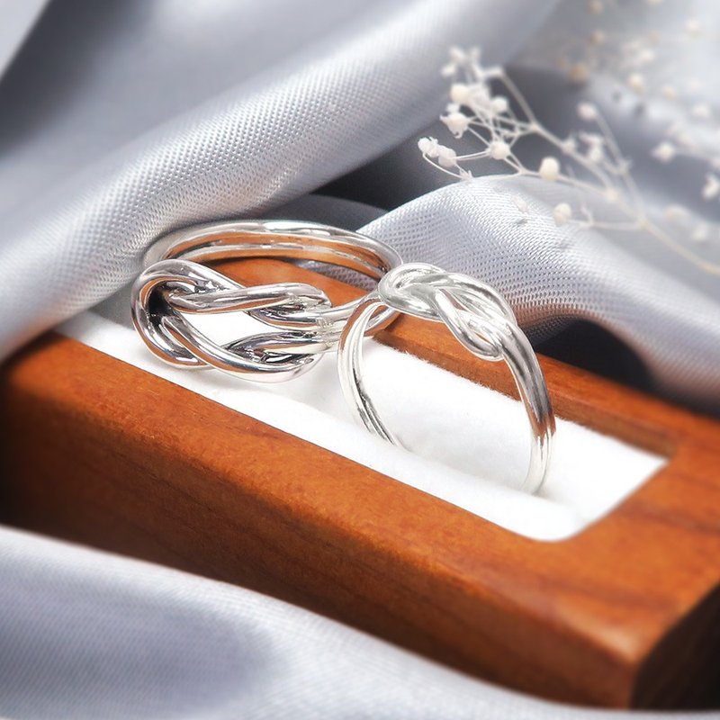 純銀 情侶對戒組 永結同心 迷你+經典版 情侶戒指 - 對戒 - 純銀 銀色