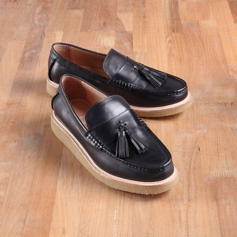 Vanger elegant beauty type ‧ full thick rubber sole shoes loofah shoes Va200 black - รองเท้าลำลองผู้ชาย - หนังแท้ สีดำ