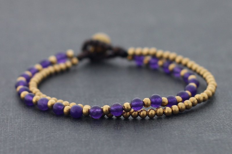 Amethyst Stone Bracelets Strand Brass Woven Beaded Simple - Bracelets - Stone Purple