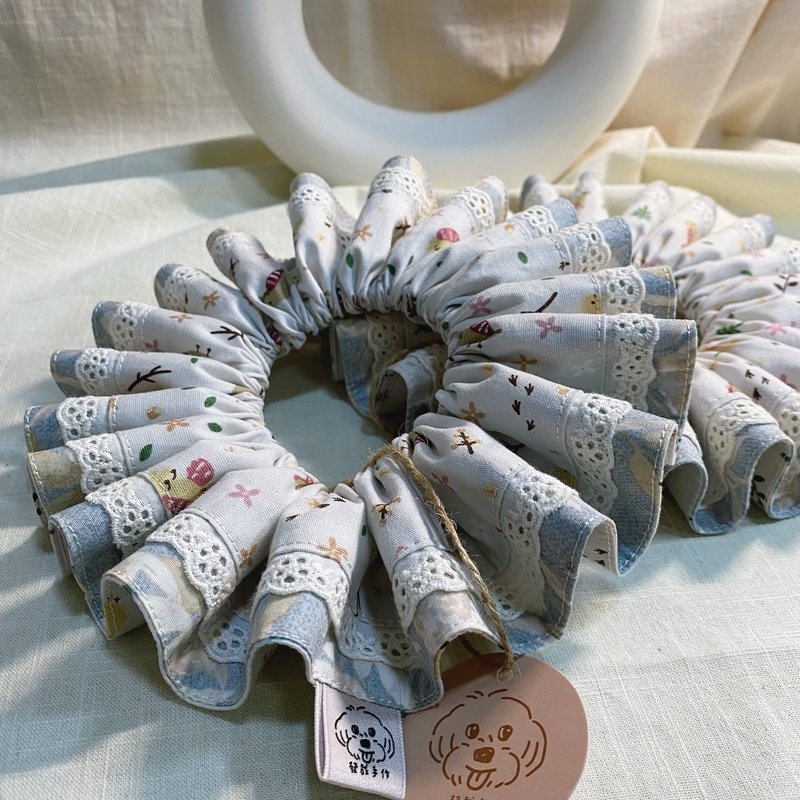 發裁手作。Facai Handmade 漾層系小丑領_晴藍小花 - 寵物衣服 - 棉．麻 白色