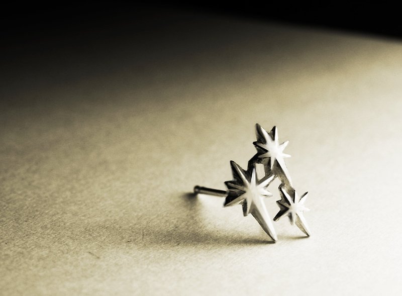 Eight-pointed star combination sterling silver earrings (single/pair) - ต่างหู - โลหะ สีเงิน