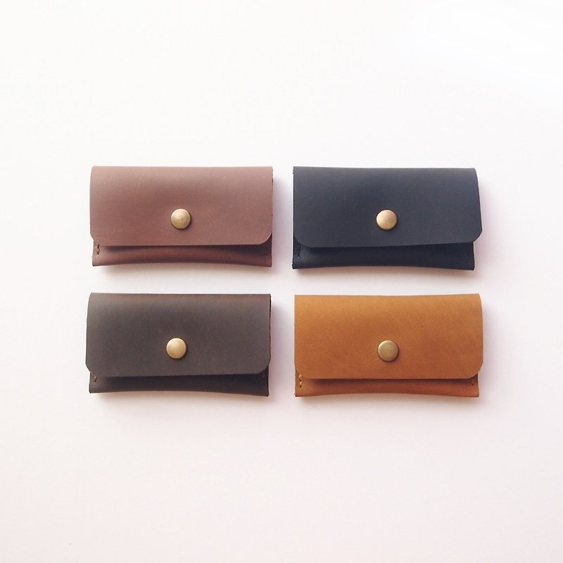 Leather Business Card Case with Snap Button / Credit Card Wallet / Unisex pouch - Card Holders & Cases - Genuine Leather Brown