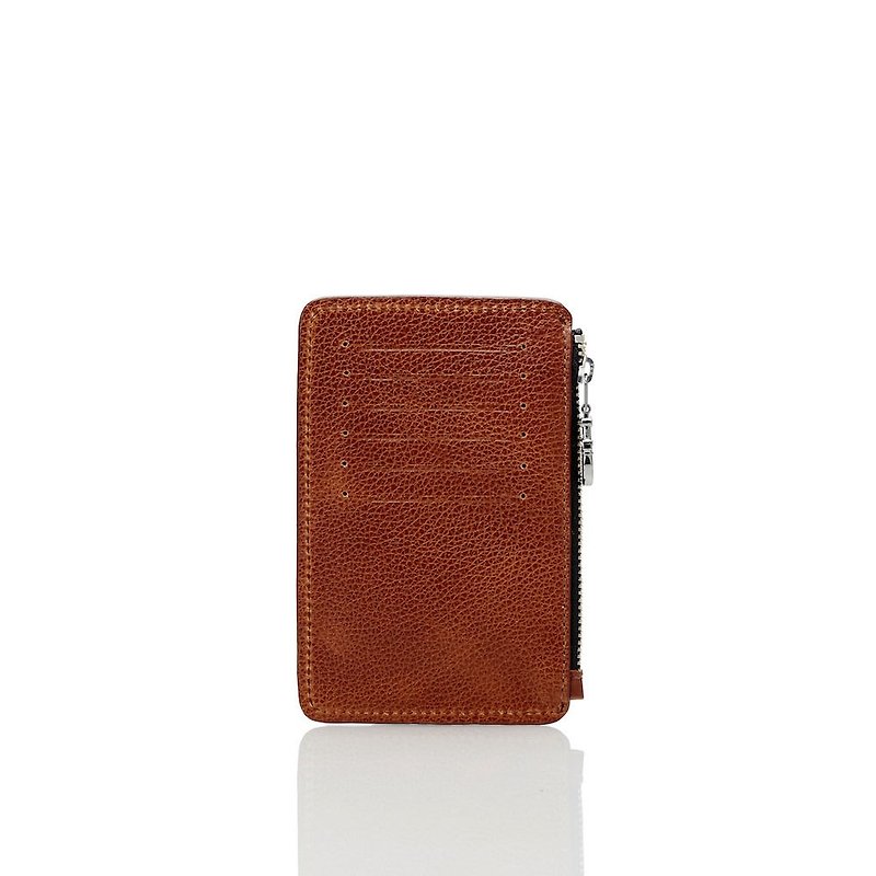 Brown melon grain leather purse 8 card - กระเป๋าสตางค์ - หนังแท้ สีนำ้ตาล