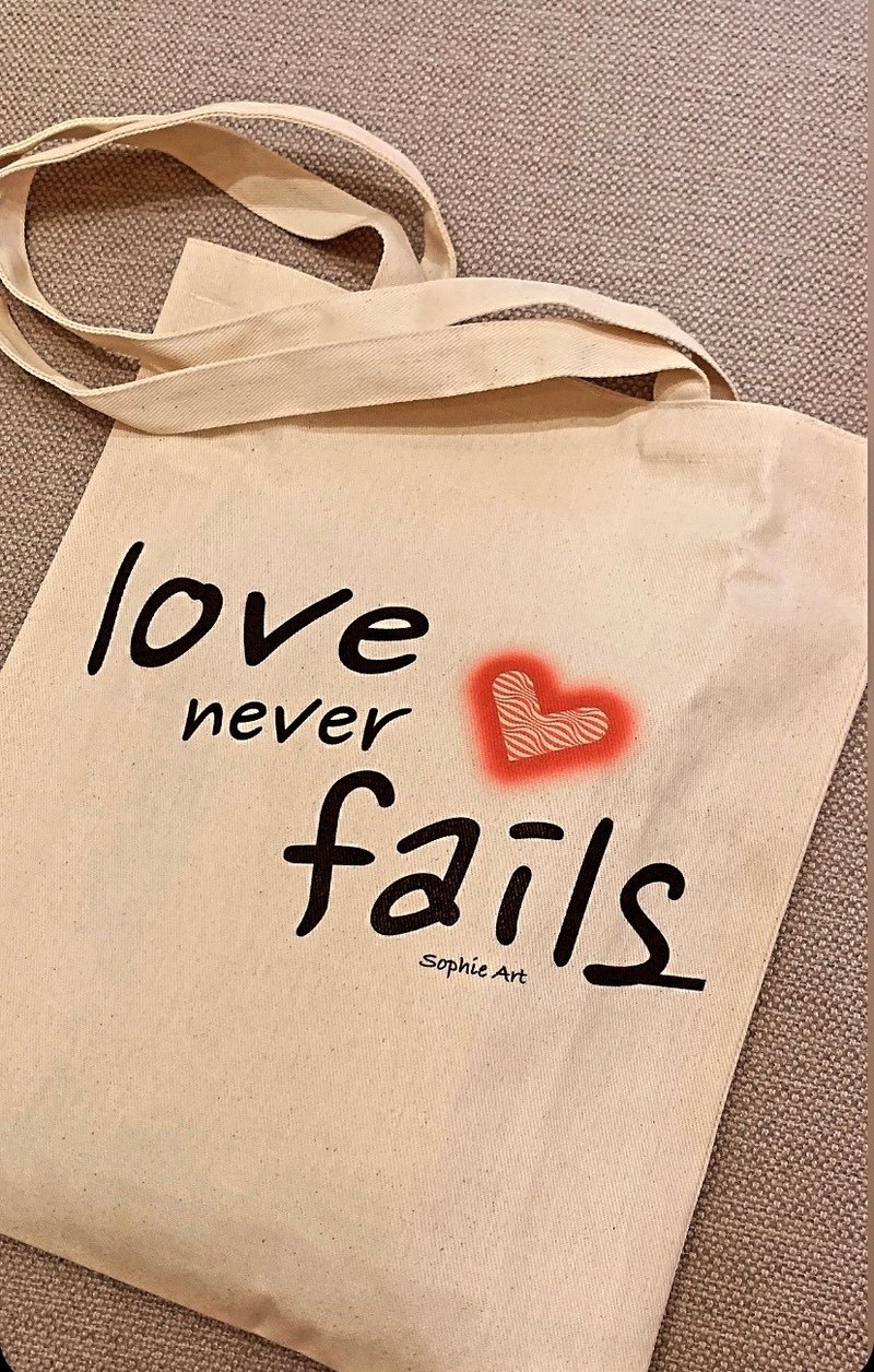 Love Never Fails Fashion Tote Bag Cotton Canvas Handbag Tote - กระเป๋าถือ - ผ้าฝ้าย/ผ้าลินิน 