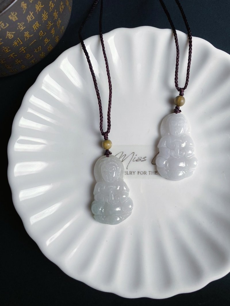 Natural Burmese Jade Jade Guanyin Bodhisattva Gift Jade Pendant Necklace Charm for Peace and Health - สร้อยคอ - หยก สีเขียว