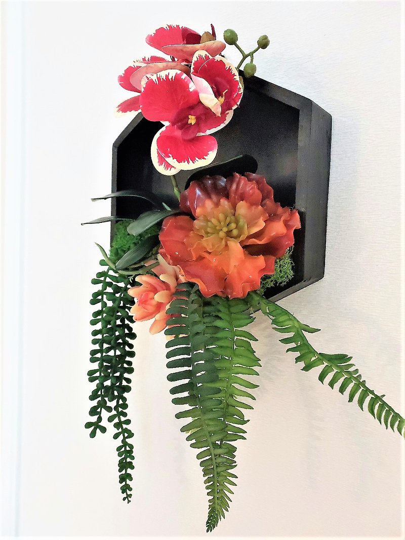 Artificial orchid, succulents and plant wall art, Fake plants in frame, Wall art - 壁貼/牆壁裝飾 - 其他材質 紅色