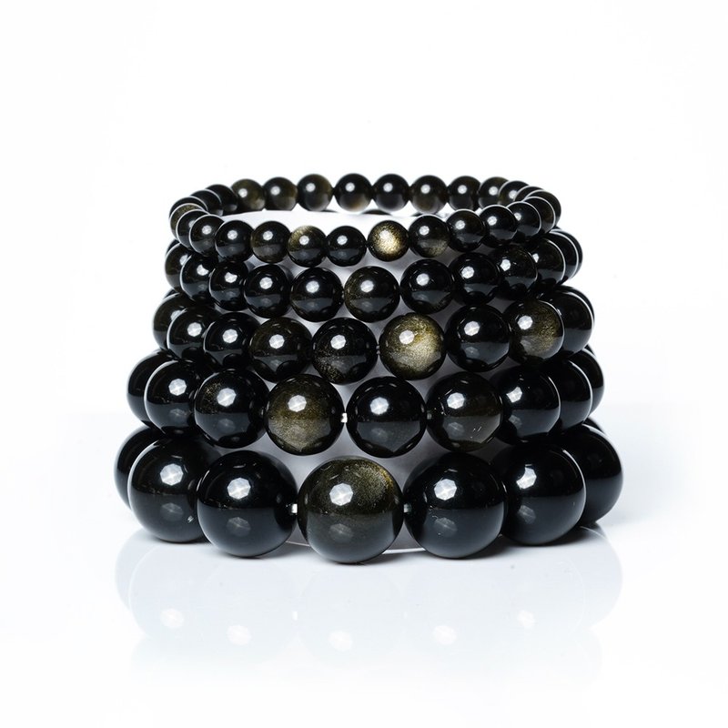 太陽金曜石手珠 6mm 8mm 10mm 12mm 14mm 16mm 18mm - 手鍊/手環 - 半寶石 黑色