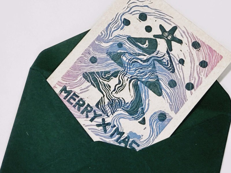 【クリスマスカード】夢幻クリスマス | 2色版画 - はがき・メッセージカード - 紙 グリーン